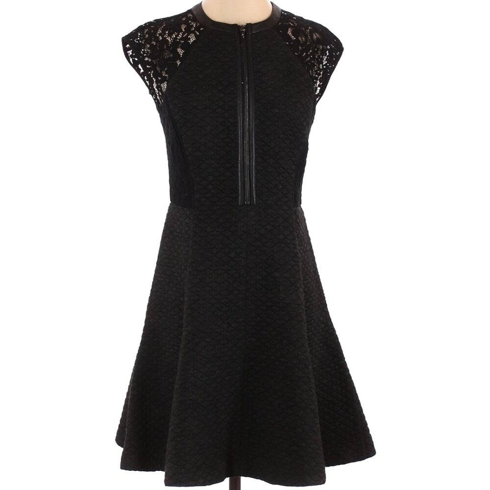 Rebecca Taylor Black Cap-Sleeve, Textured Dress